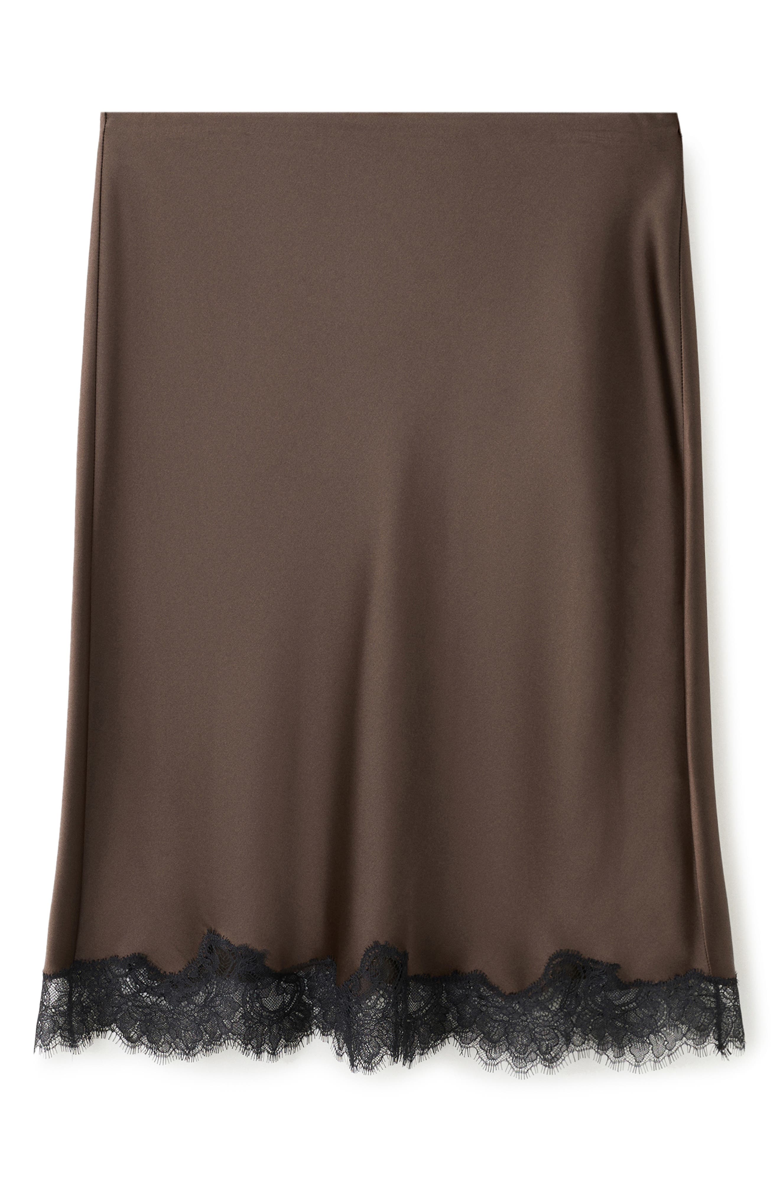Lace Trim Satin Midi Skirt - image 2