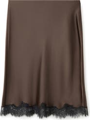 MANGO Lace Trim Satin Midi Skirt