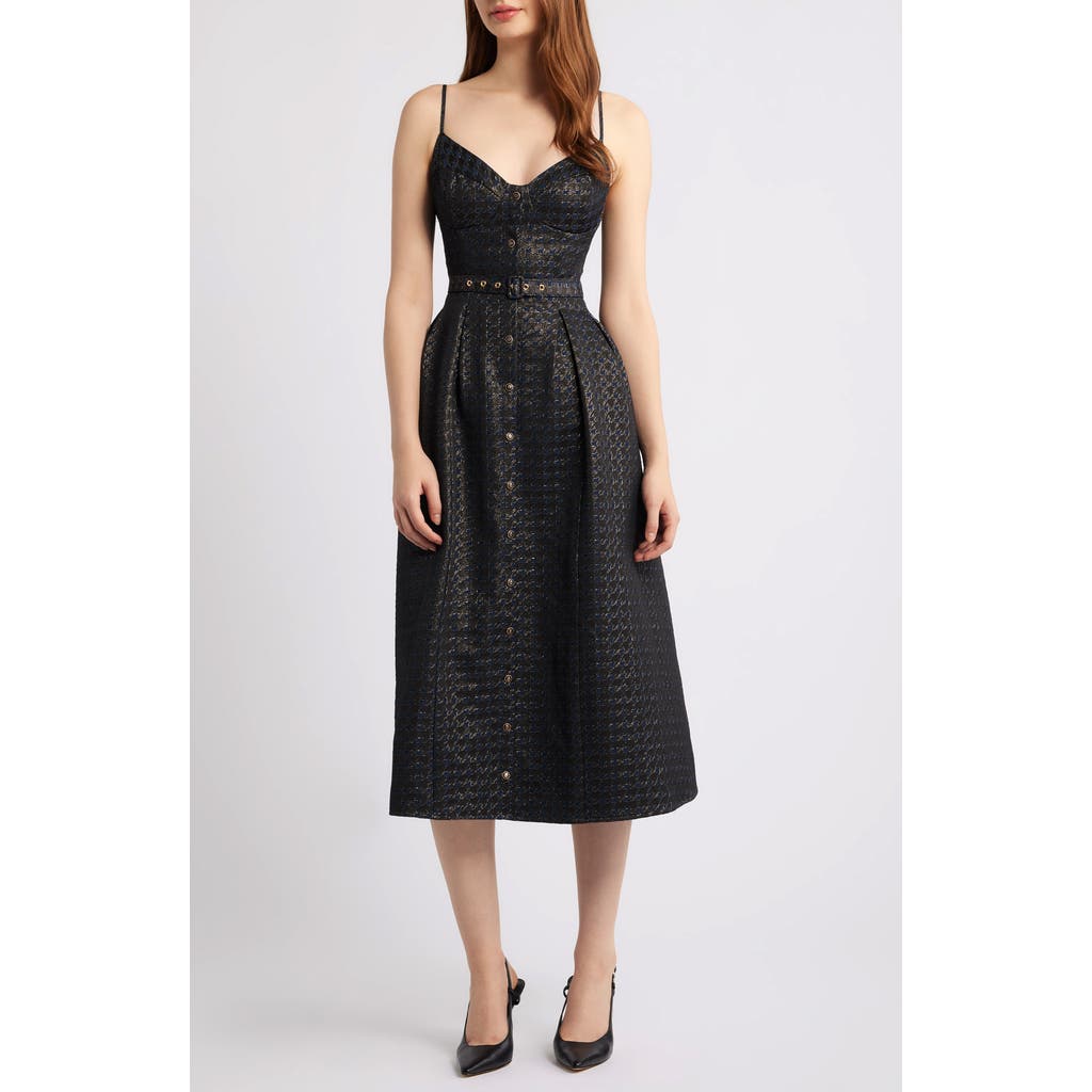 Freemarket Metallic Pleated Belted Fit & Flare Midi Dress In Multi