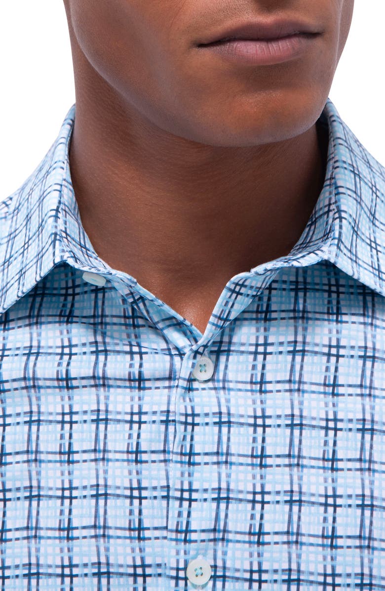 Bugatchi Miles OoohCotton<sup>®</sup> Windowpane Short Sleeve Button-Up Shirt, Alternate, color, Ice