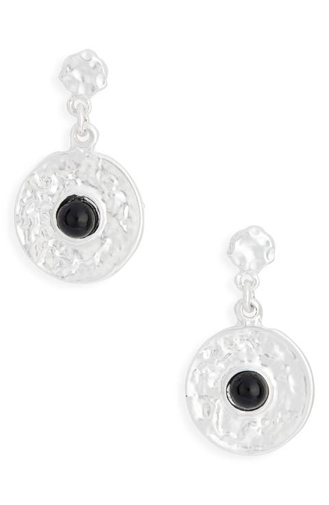 Black Faux Pearl Disc Drop Earrings