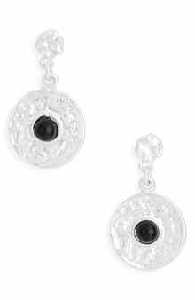 Black Faux Pearl Disc Drop Earrings