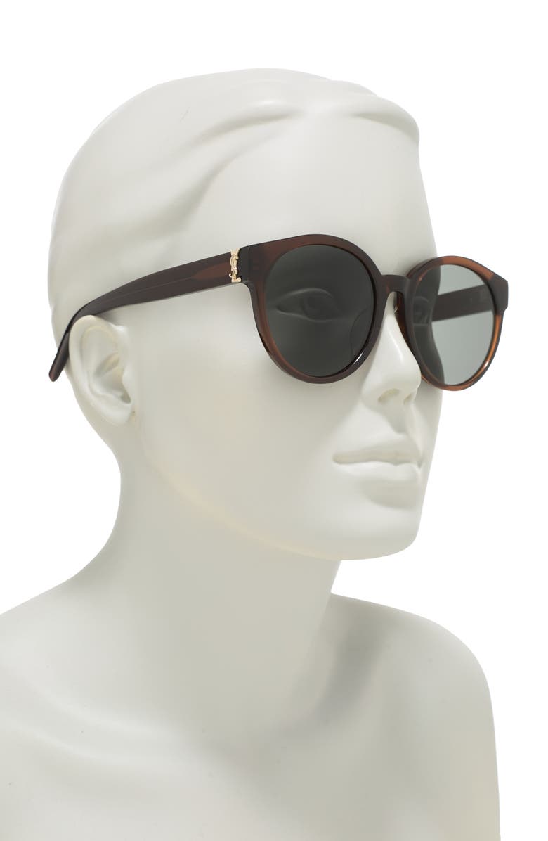 Saint Laurent 55mm Modified Round Sunglasses, Alternate, color, Brown Brown Grey
