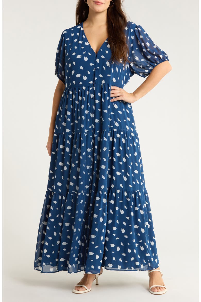 Elodie Dot Print Maxi Dress, Main, color, NAVY-CREAM