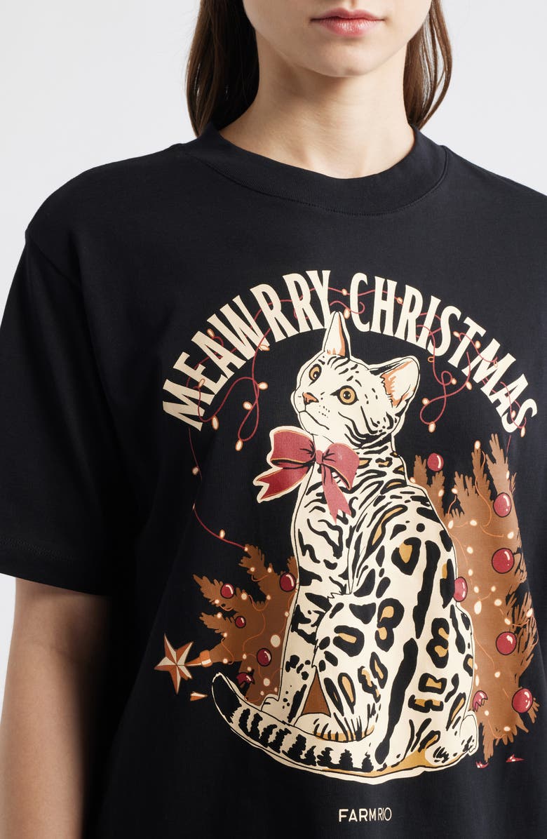 FARM Rio Meawrry Christmas Relaxed Graphic T-Shirt, Alternate, color, Black