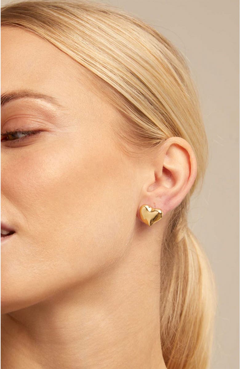 UNODE50 18K gold-plated medium sized heart shaped earrings, Alternate, color, 