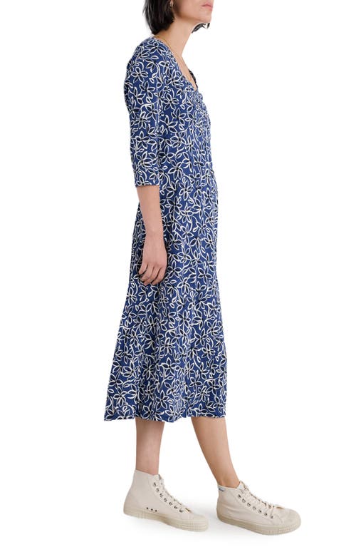 Shop Seasalt Cornwall Secret Cove Print Midi Dress In Harbour Floral Washed Marine