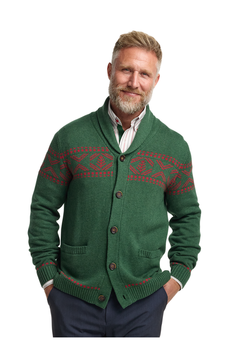 Paul Fredrick Cotton Button Front Fair Isle Shawl Collar Cardigan Sweater, Alternate, color, Green