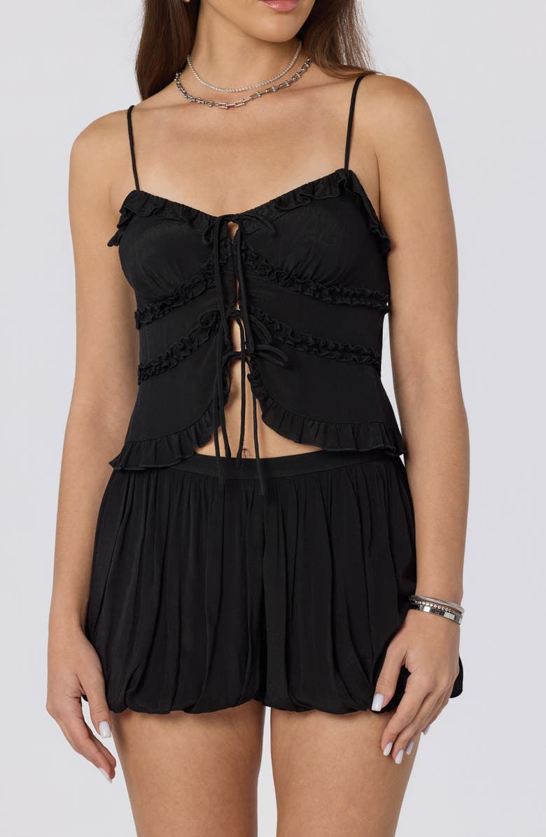 ASTR the Label Kailey Tie Front Ruffle Trim Top, Alternate, color, Black