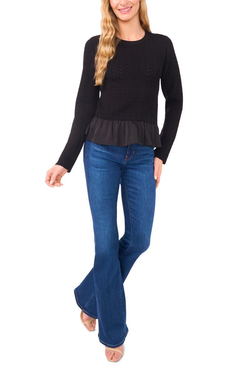 Ted Baker Irene Pointelle Crewneck Peplum Sweater, Alternate, color, Rich Black