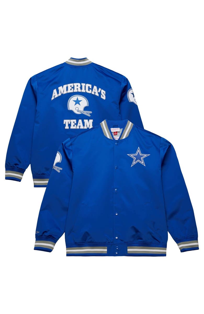 Mitchell
Ness Men
s Mitchell
Ness Royal Dallas Cowboys Vintage Double Down Satin Full-Snap Jacket, Main, color, Royal