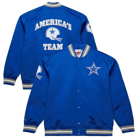 Men's Mitchell & Ness Royal Dallas Cowboys Vintage Double Down Satin Full-Snap Jacket