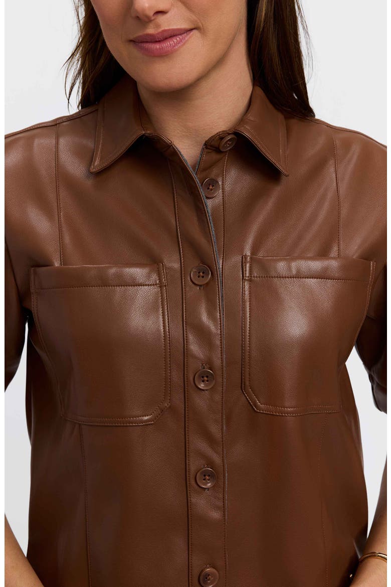 Demi Elbow Sleeve Faux Leather Button-Up Shirt, Alternate, color, MACCHIATO BROWN