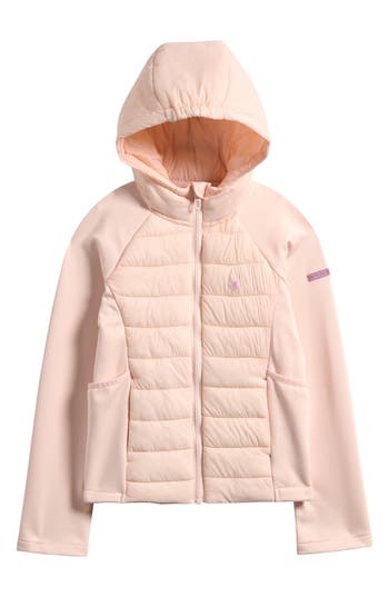 Spyder Kids' Hooded Mixed Media Jacket In Pink
