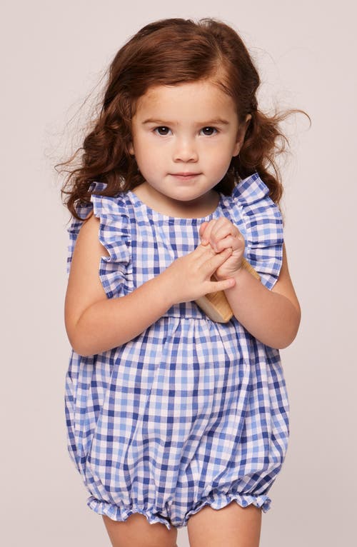 Shop Petite Plume Gingham Check Bubble Romper In Blue