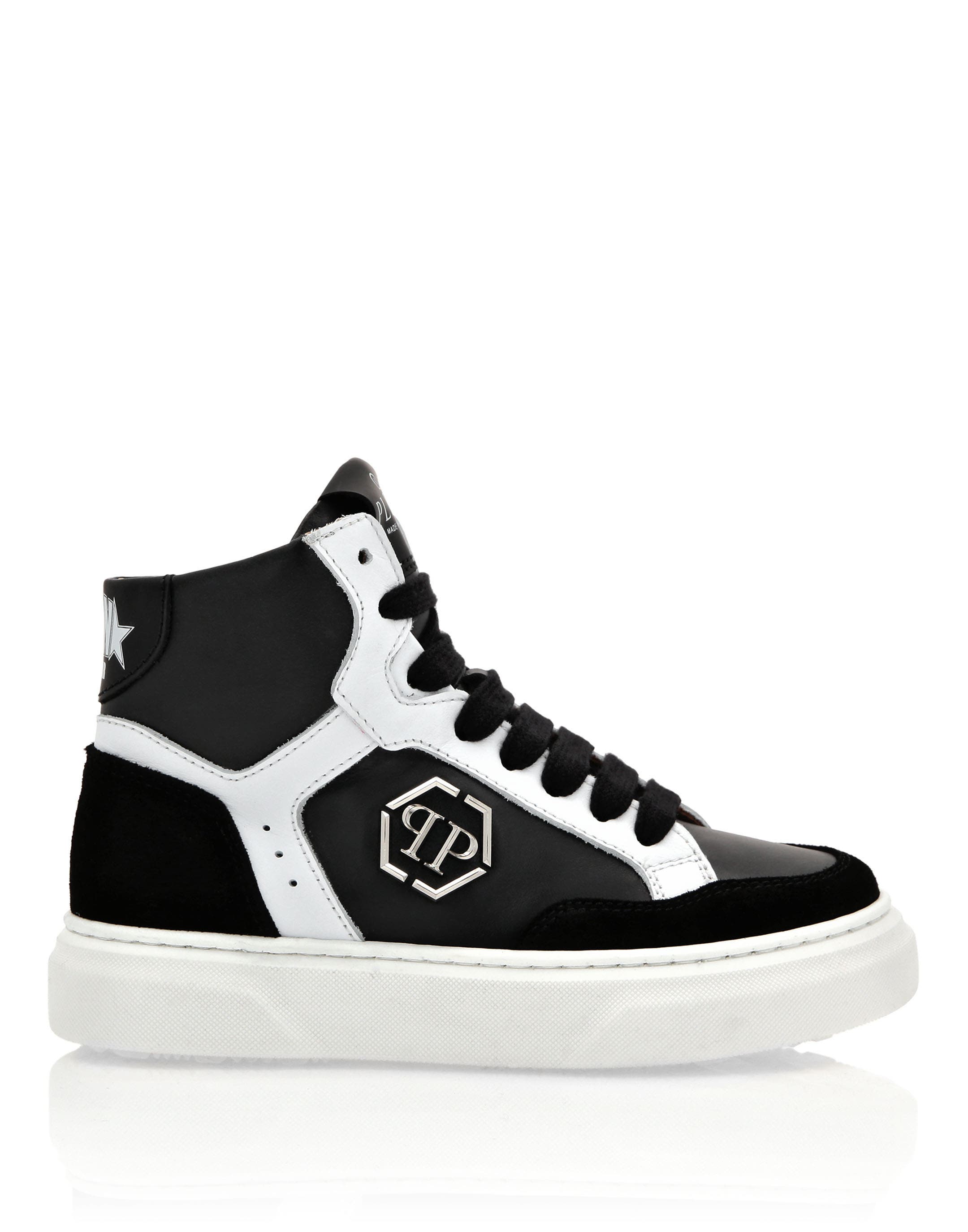 Leather Hi-Top Sneakers Hexagon Boy, Alternate, color, black/white