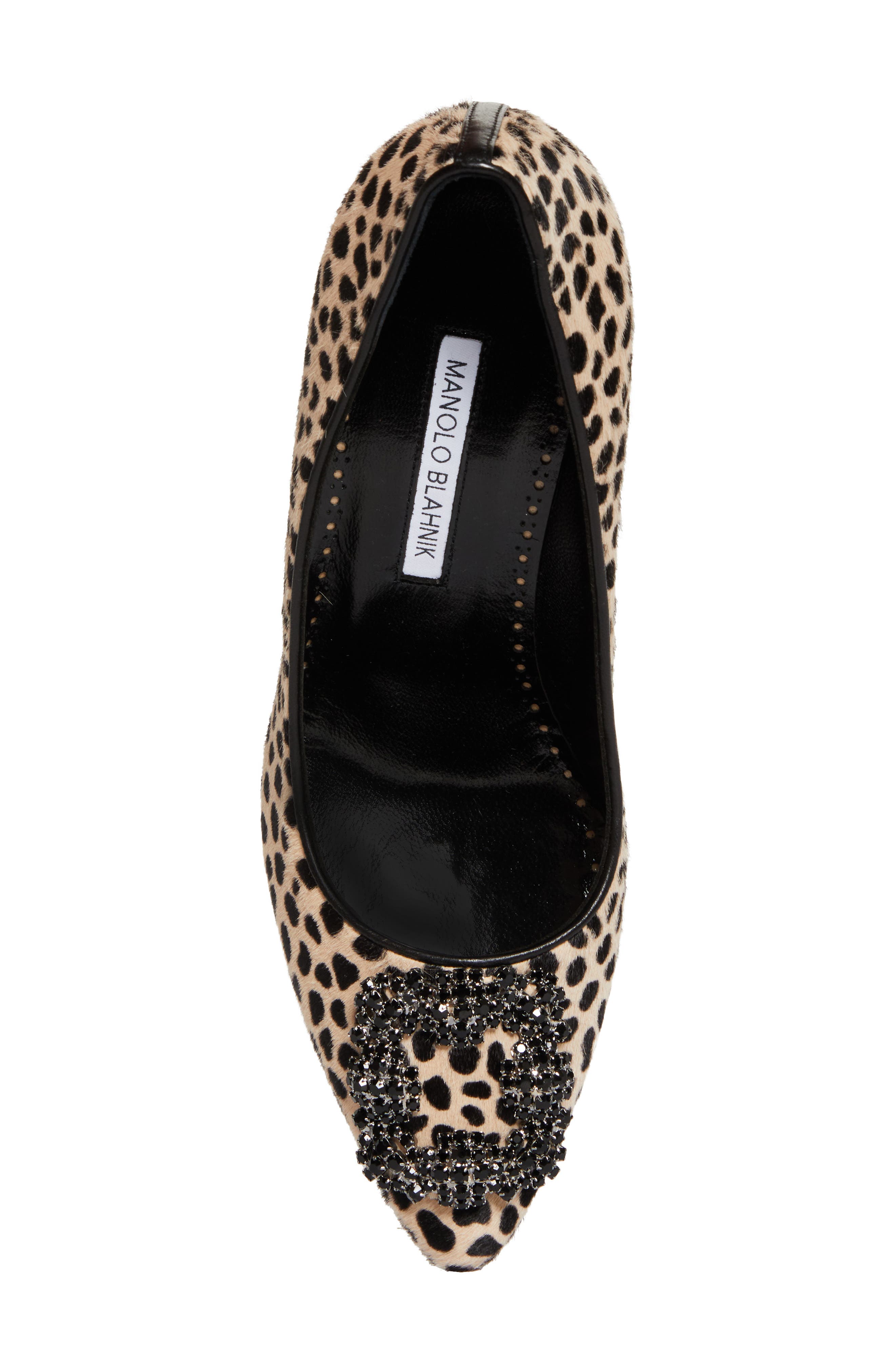 Manolo Blahnik Hangisi Genuine Calf Hair Pump, Alternate, color, Beige/Black Print Calf Hair