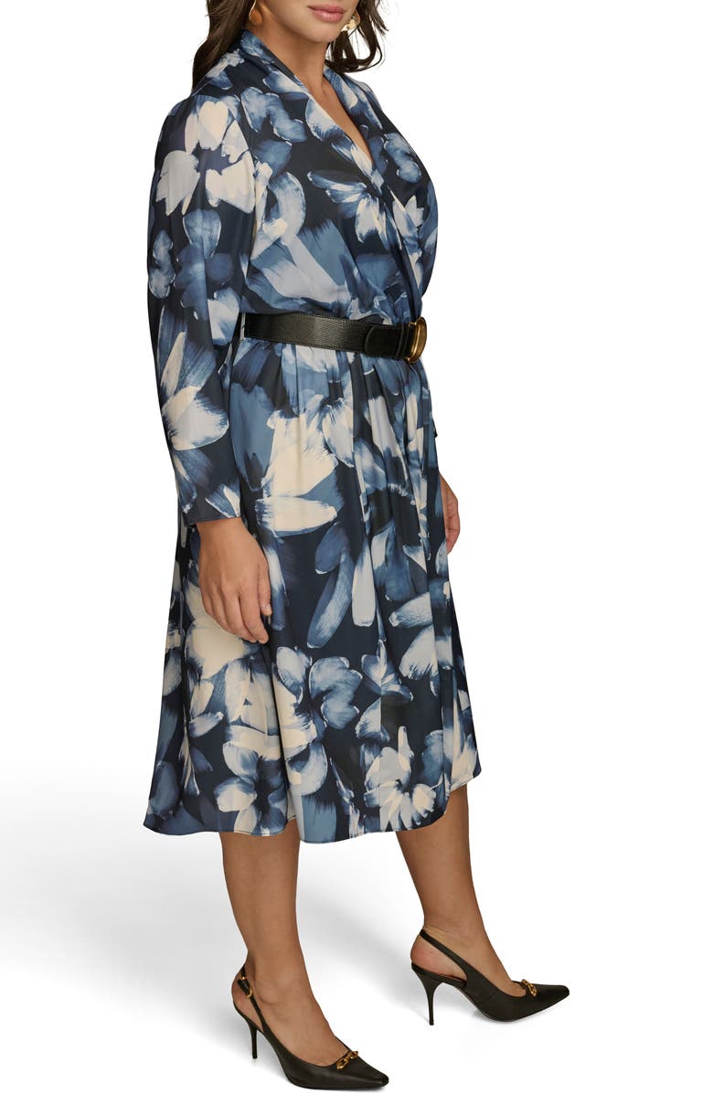 DONNA KARAN Abstract Floral Belted Midi Dress, Alternate, color, Nightfall Multi