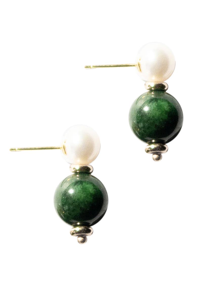 seree Robyn Pearl jade stone drop earrings, Main, color, 
