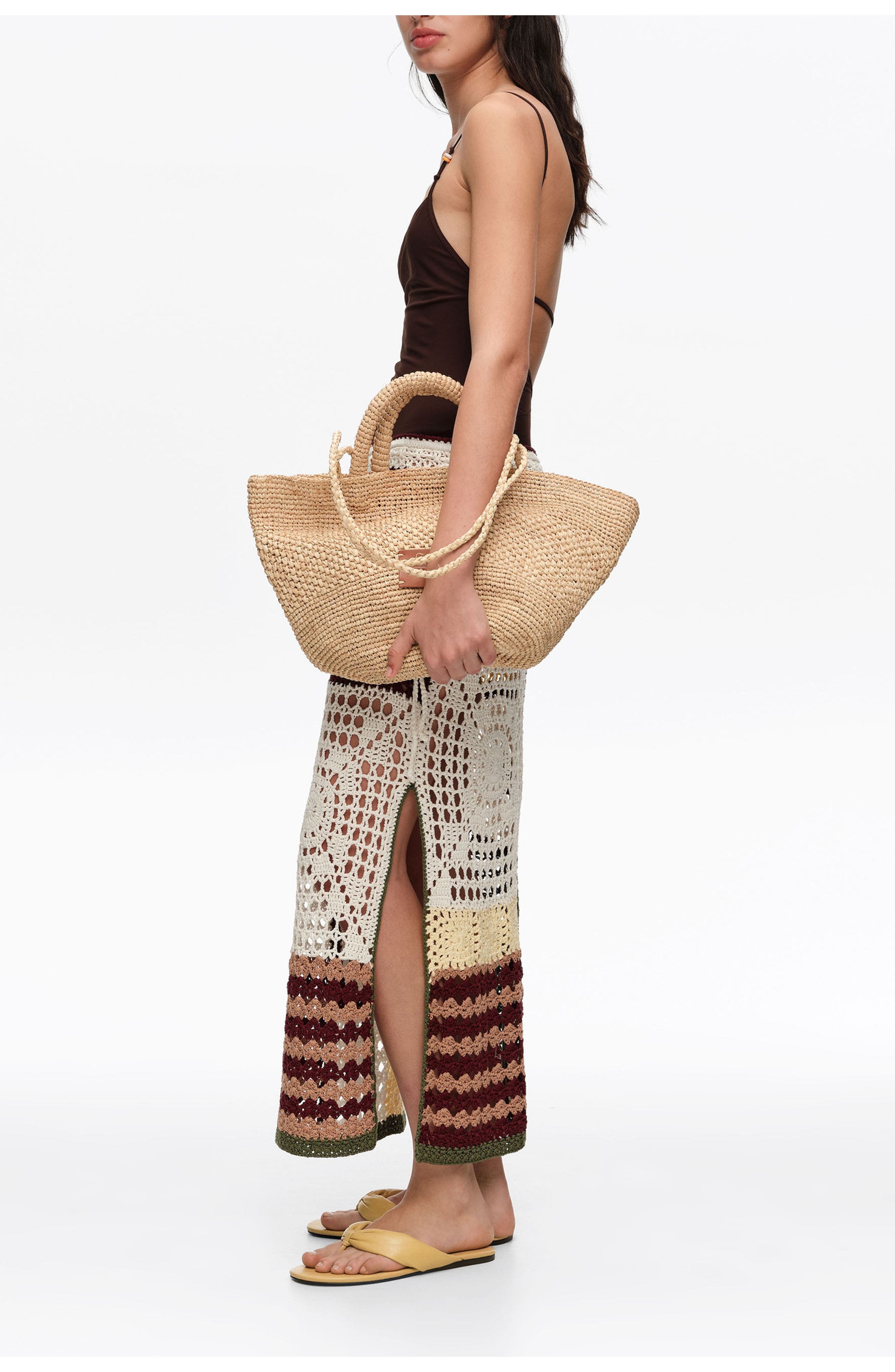 Bimba y Lola Large Raffia Bag, Alternate, color, Natural