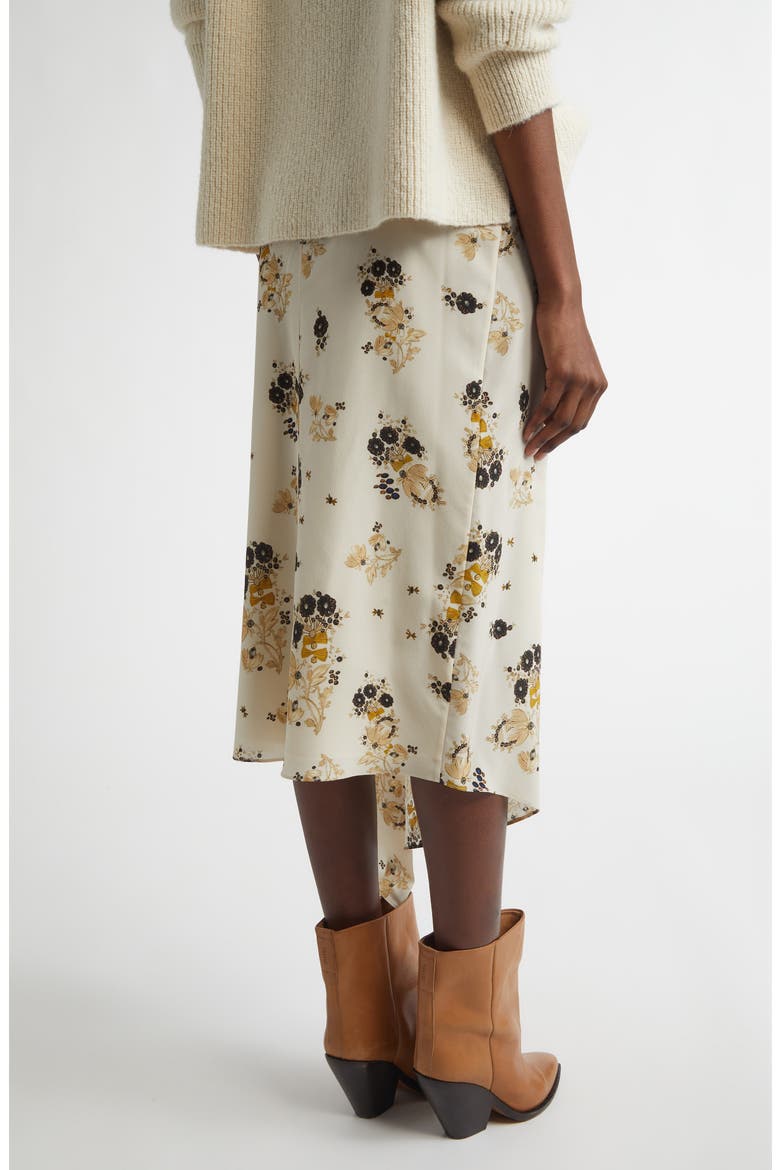 Faniry Floral Asymmetrical Stretch Silk Midi Skirt, Alternate, color, ECRU