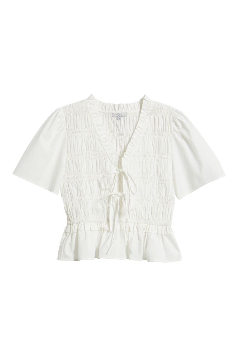 Portia Smocked Ruffle Cotton Blend Crop Top, Alternate, color, WHITE