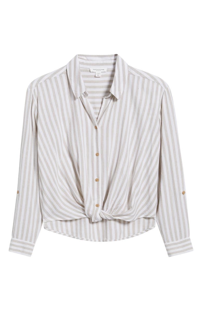 beachlunchlounge Vivica Stripe Twist Hem Button-Up Shirt, Alternate, color, Sugar Almond