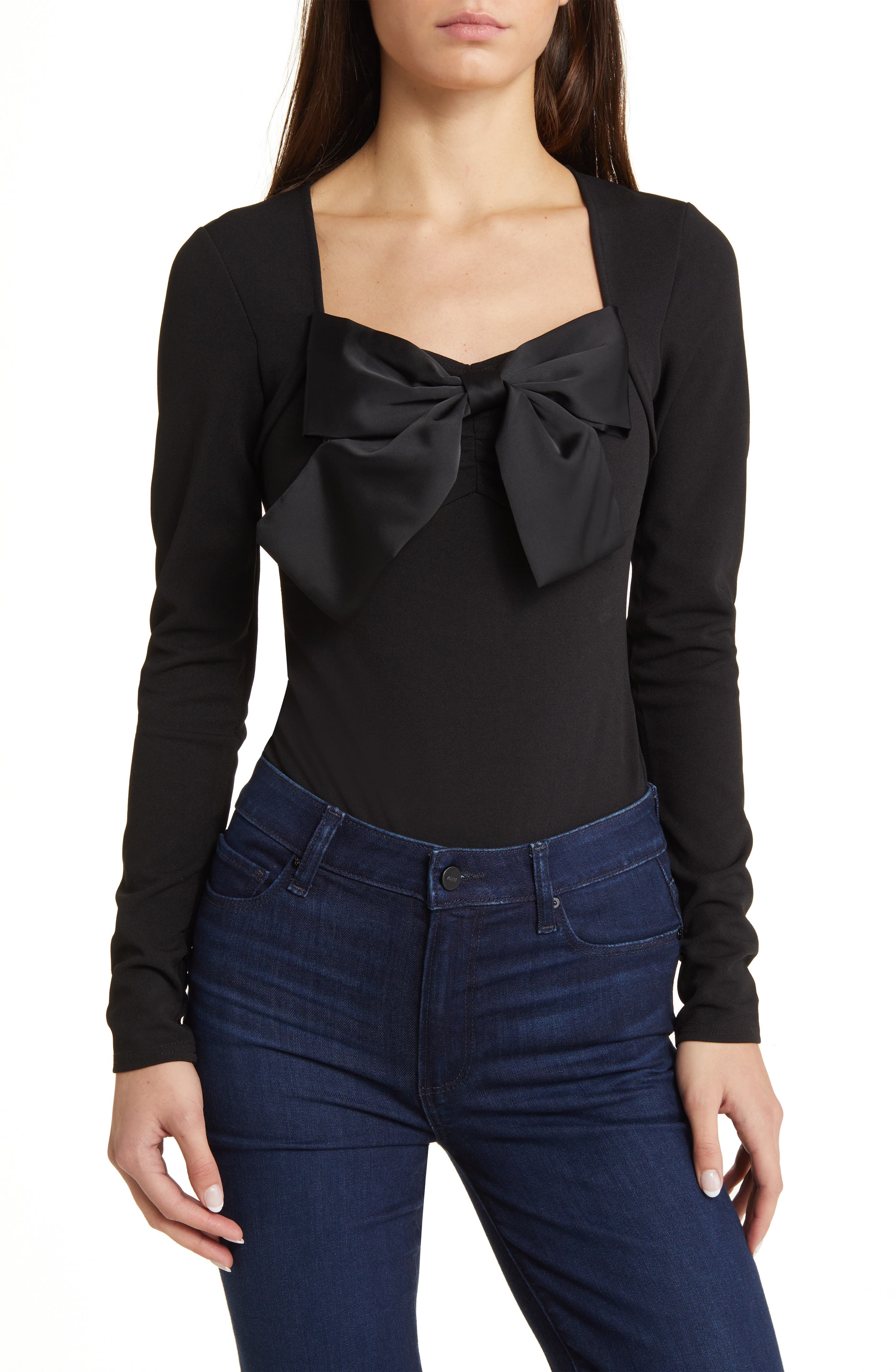 NIKKI LUND Dolly Tie Neck Bodysuit in Black 