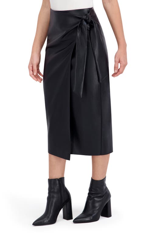 Ookie & Lala Supersoft Side Tie Faux Leather Midi Skirt In Black
