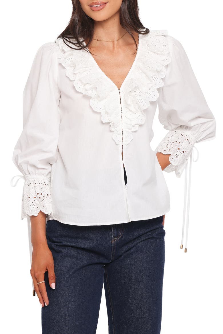 Aelwen Eyelet Trim Cotton Top, Main, color, WHITE EMBROIDERY