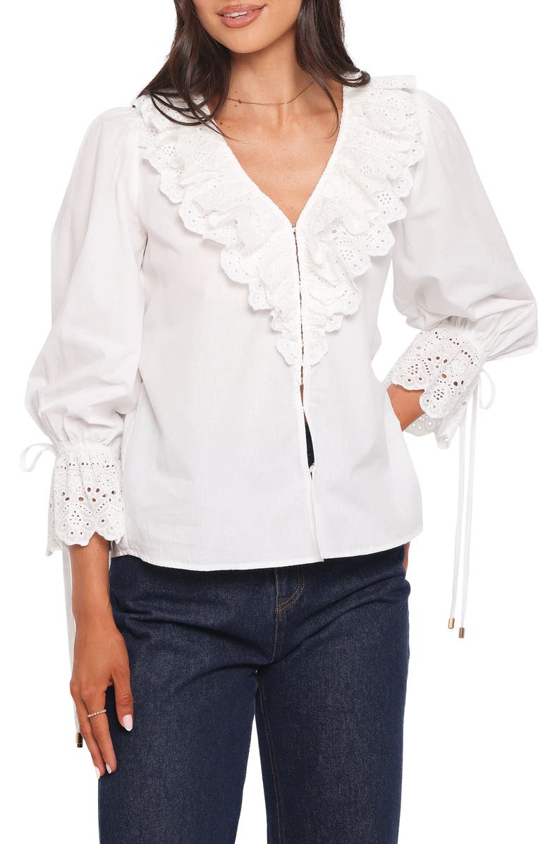 Petal & Pup Aelwen Eyelet Trim Cotton Top, Main, color, White Embroidery