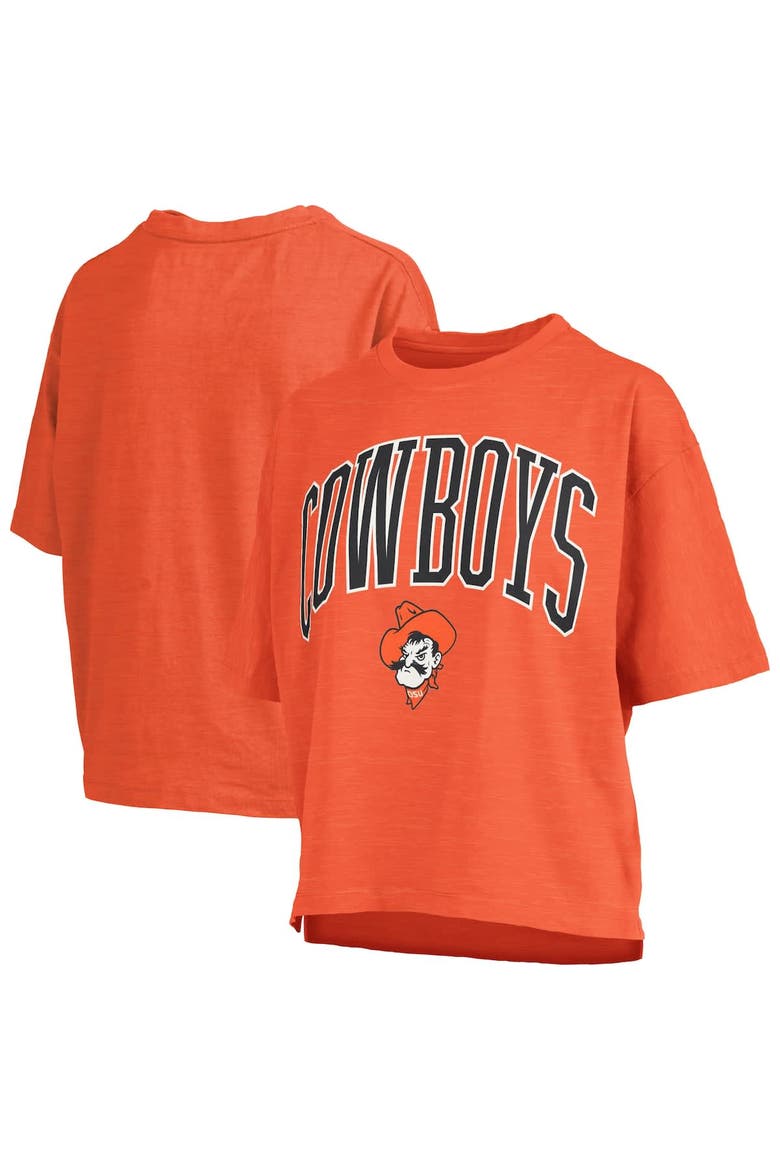 Women's Pressbox Orange Oklahoma State Cowboys Nelson Arch Over Logo Waist Length Oversized Slub T-Shirt, Main, color, Orange
