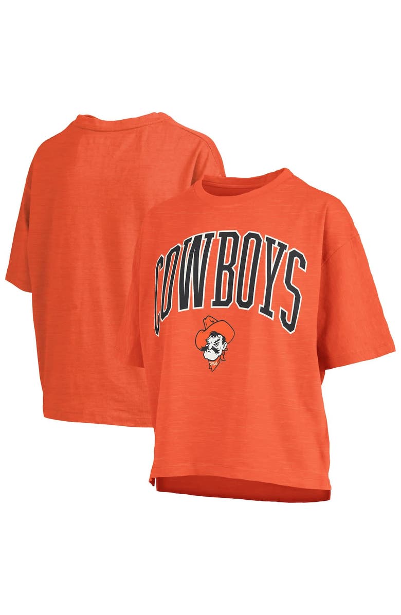 PRESSBOX Women's Pressbox Orange Oklahoma State Cowboys Nelson Arch Over Logo Waist Length Oversized Slub T-Shirt, Main, color, Orange
