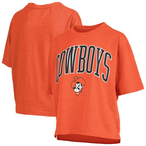 Women's Pressbox Orange Oklahoma State Cowboys Nelson Arch Over Logo Waist Length Oversized Slub T-Shirt