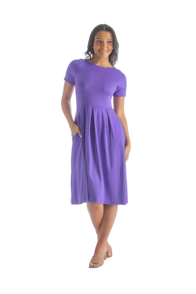 Midi Dress with Short Sleeves and Pocket Detail, Main, color, Lilac