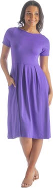 24seven Comfort Apparel Petites Midi Dress with Short Sleeves and Pocket Detail
