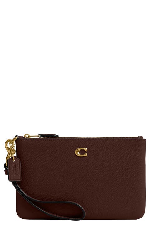 Small Polished Pebbled Leather Wristlet