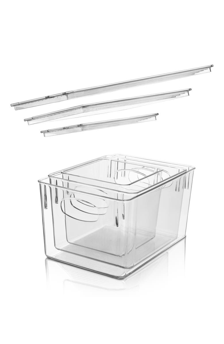 SORBUS Clear Lidded 3-Piece Bin Set, Alternate, color, Clear