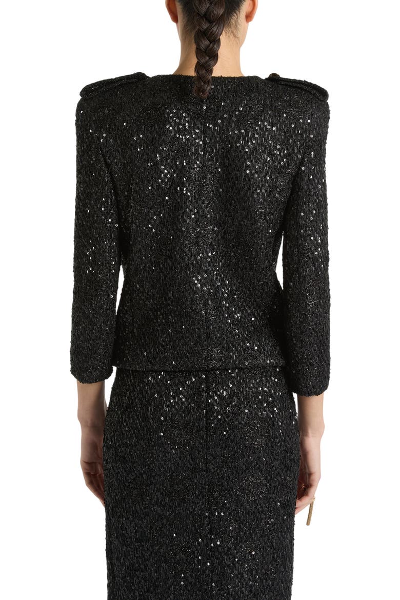 Sequinned Tweed Jacket, Alternate, color, Black