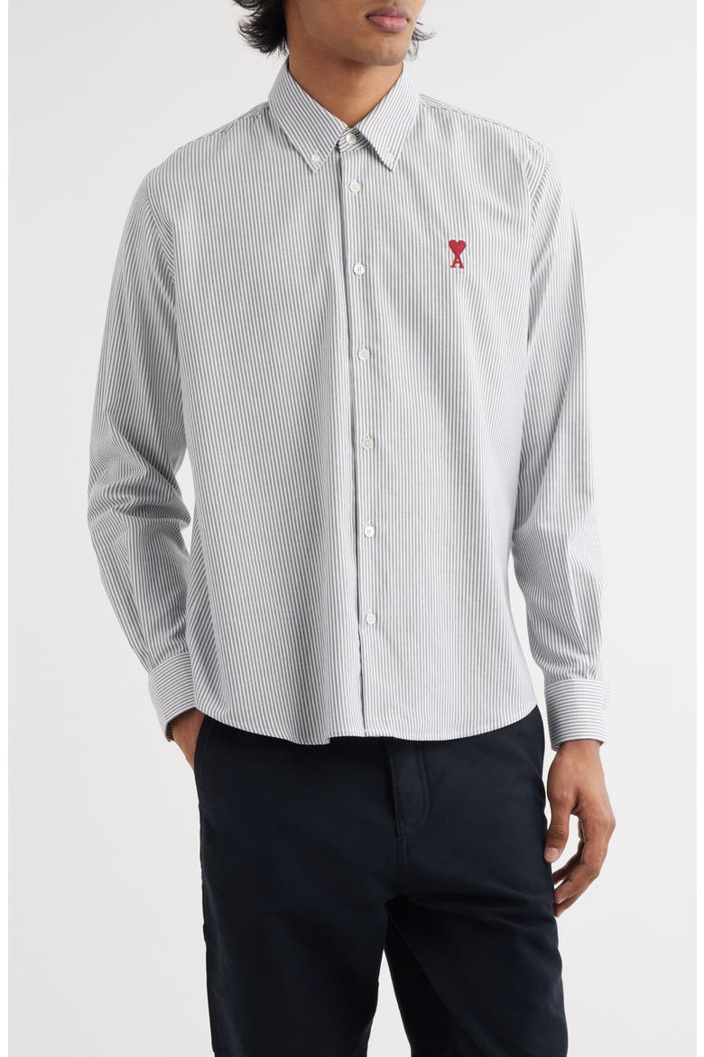 Ami de Coeur Stripe Cotton Oxford Button-Down Shirt, Main, color, BLACK/NATURAL WHITE/039