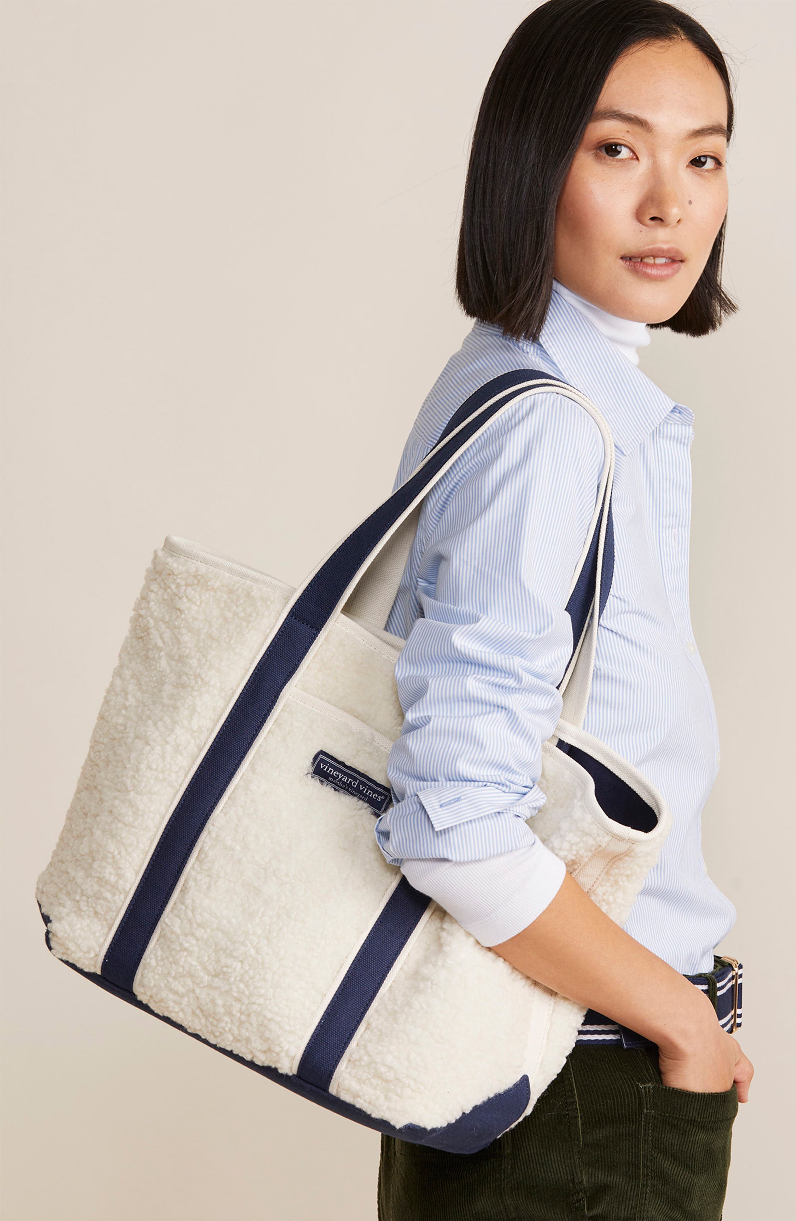 vineyard vines Faux Shearling Tote, Alternate, color, 