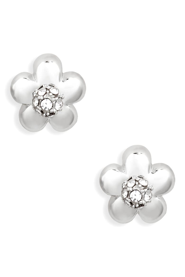 Small Daisy Stud Earrings, Main, color, SILVER/CRYSTAL