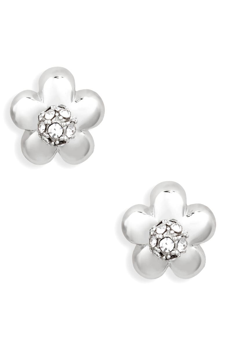 Marc Jacobs Small Daisy Stud Earrings, Main, color, Silver/Crystal
