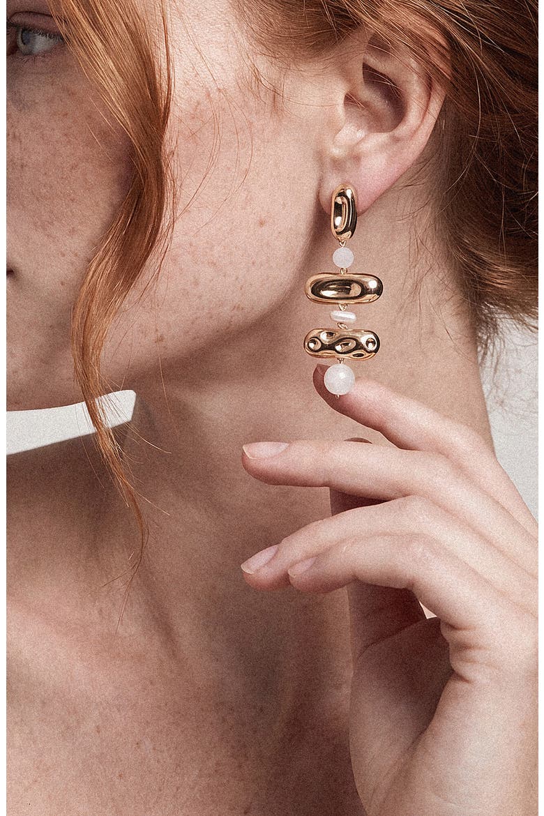 Molten Tiered Bead Linear Drop Earrings, Alternate, color, WHITE