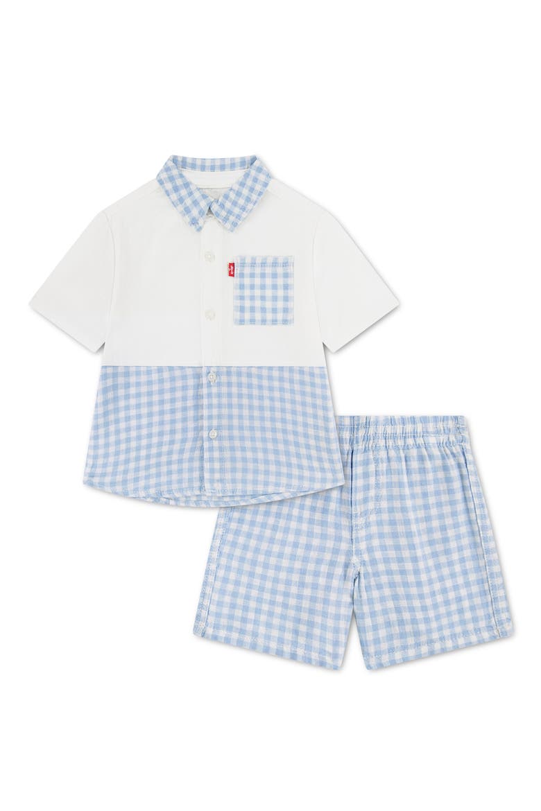 Gingham Check Shirt & Shorts Set, Main, color, CHAMBRAY BLUE