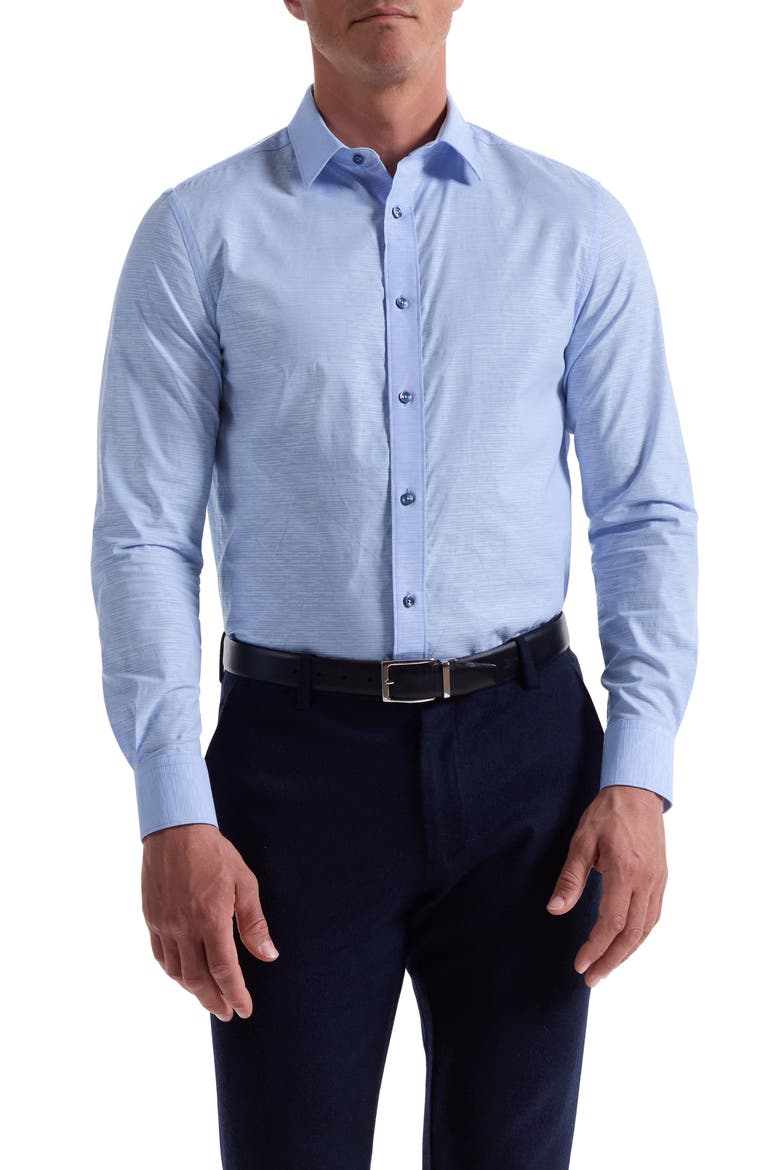 Julian Shaped Fit Abstract Stripe Stretch Cotton Button-Up Shirt, Main, color, SKY