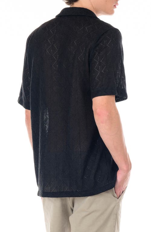 Original Paperbacks Capri Geometric Pointelle Knit Camp Shirt In Black