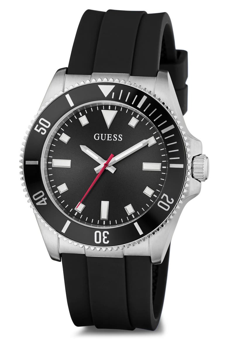 Cliff Silicone Strap Watch, 41mm, Alternate, color, BLACK/ SILVER