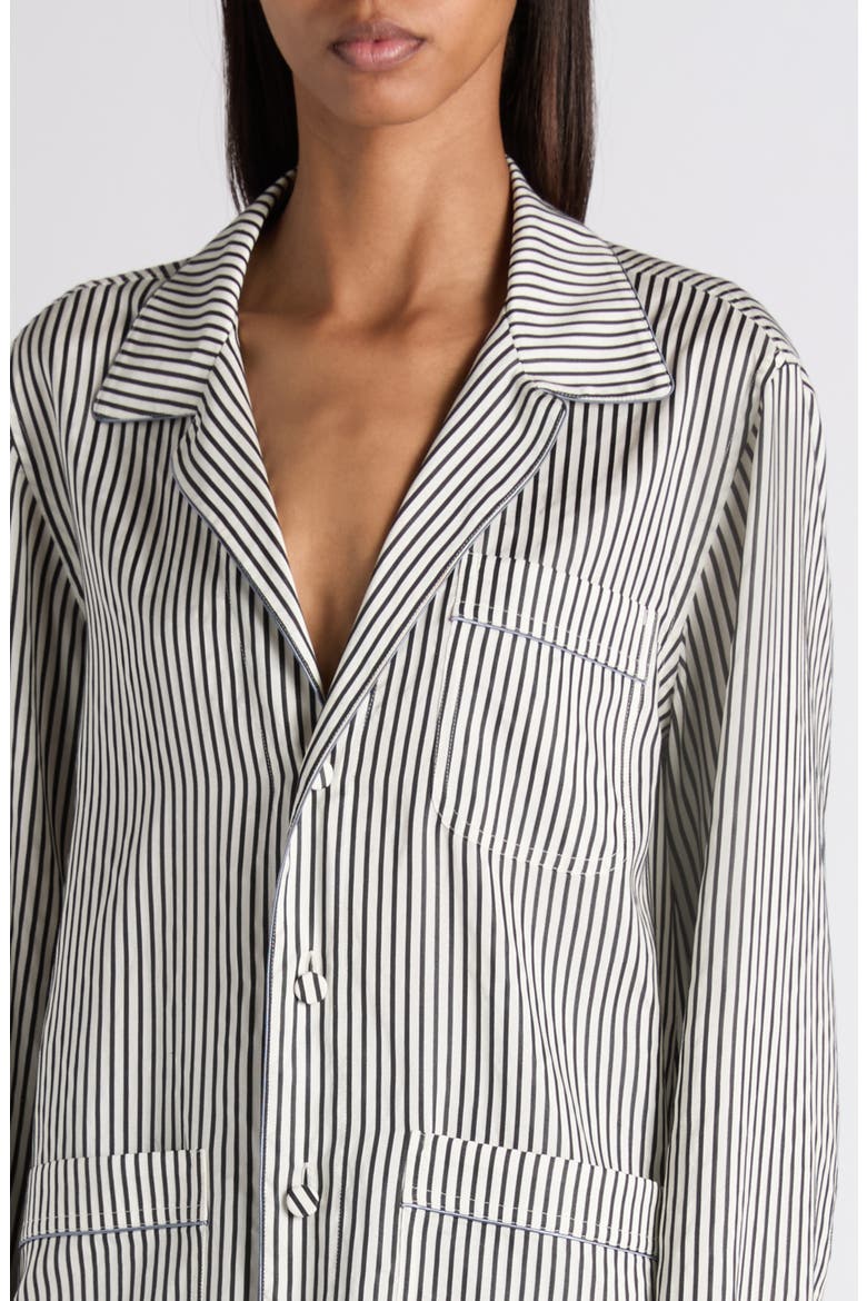 Stripe Silk Button-Up Pajama Shirt, Alternate, color, BLACK/ WHITE