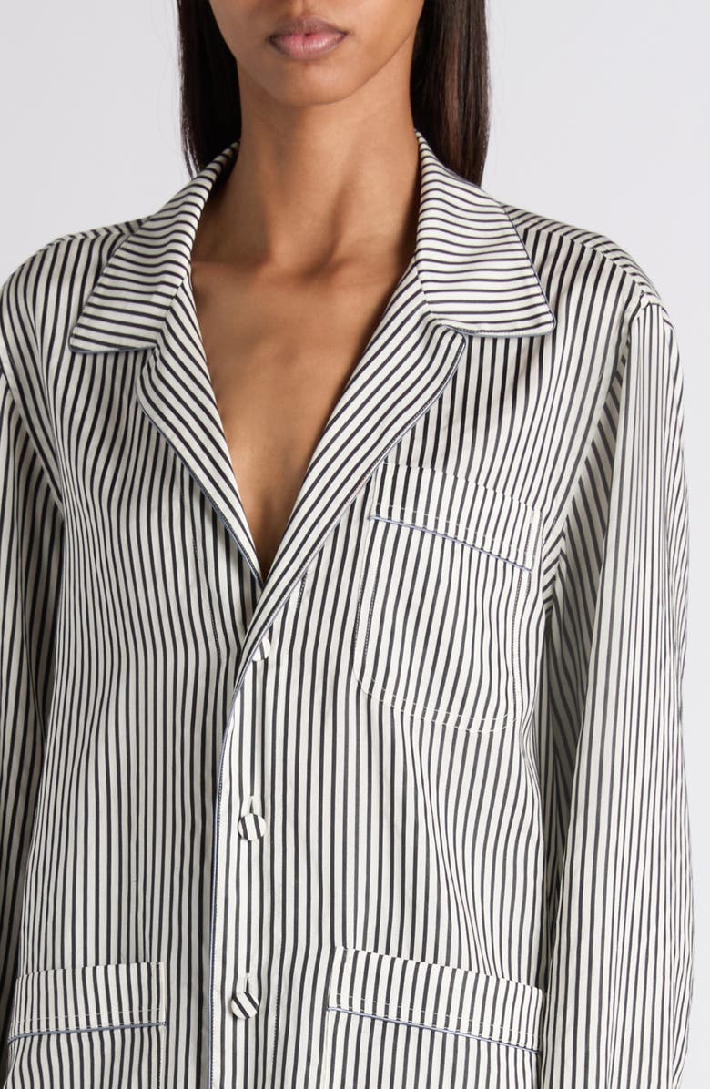 TOM FORD Stripe Silk Button-Up Pajama Shirt, Alternate, color, Black/ White